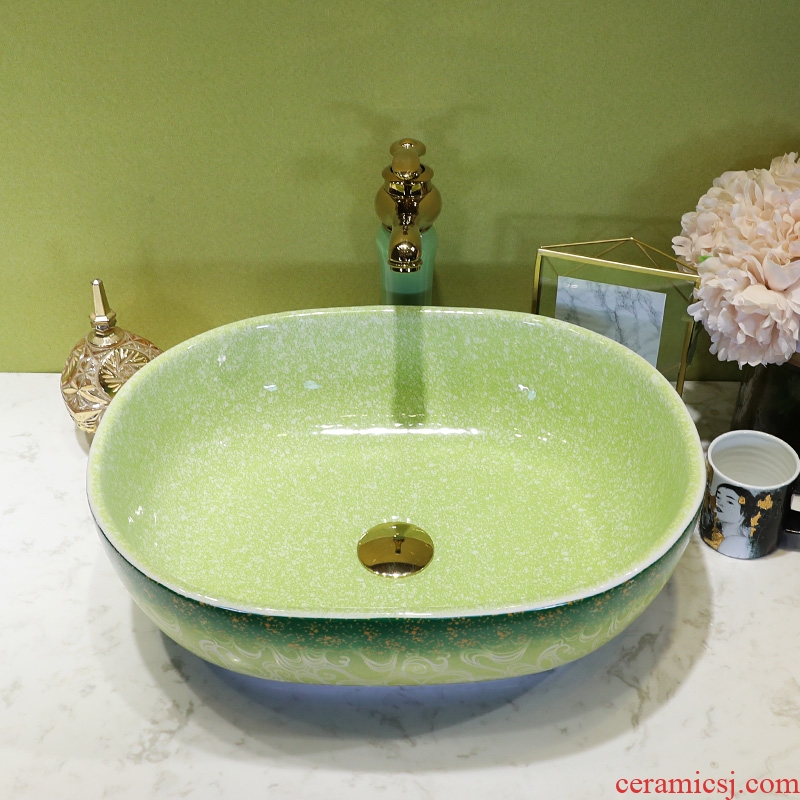 On the ceramic bowl for wash gargle lavabo household elliptic green art basin bathroom sinks basin