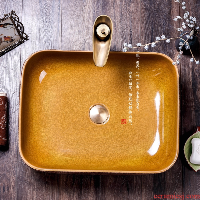 The stage basin of jingdezhen ceramic wash dish rectangular creative household retro hotel bathroom art The pool that wash a face