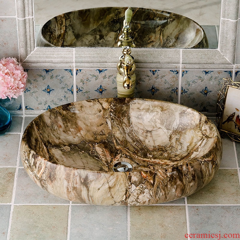 The stage basin oval sink imitation marble ceramic European household sanitary toilet toilet wash basin