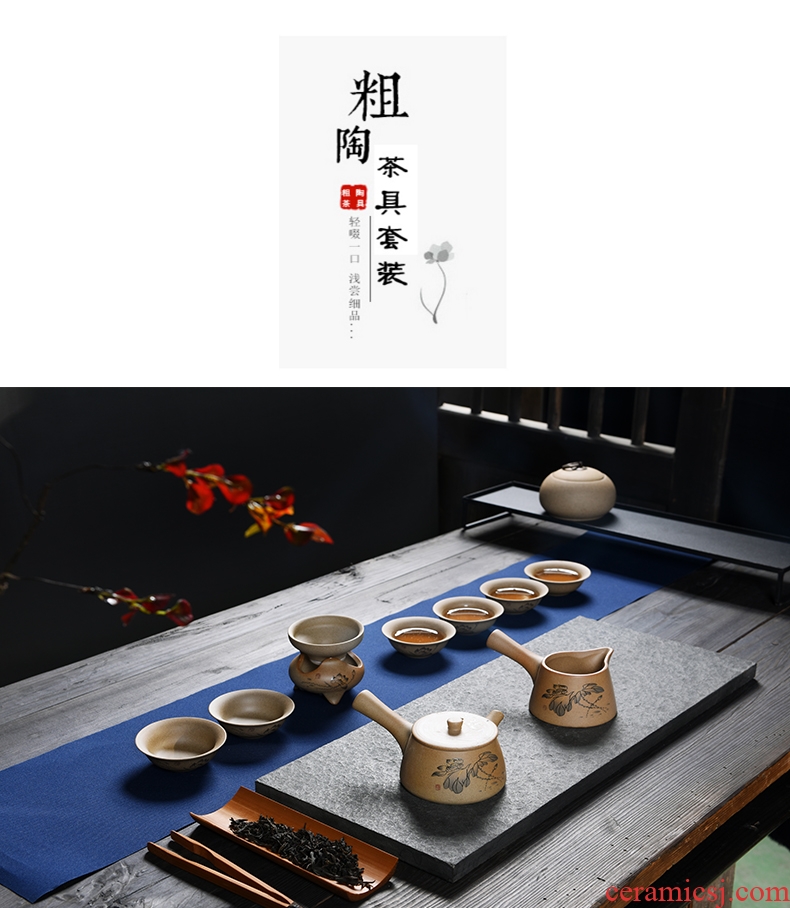 Talk of a complete set of coarse pottery kung fu tea set ceramic cups xi shi pot side put the teapot lid to use tea set