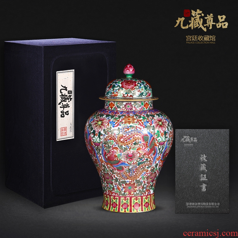 Jingdezhen porcelain vases, antique hand-painted enamel wire inlay fuels the general double phoenix wear purple flower pot home furnishing articles