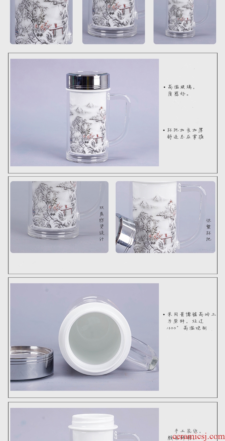 Jingdezhen ceramic snow keep - a warm glass cup double office cup insulation cup boss cup custom logo
