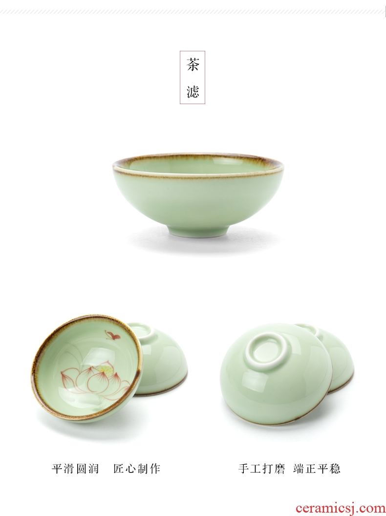 Ronkin whole household kung fu tea set hand-painted celadon teapot 6 only ceramic tea cups