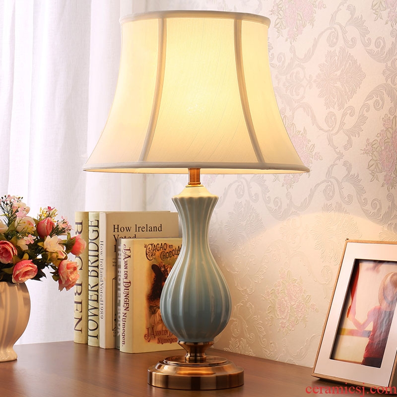 Ceramic lamp American bedroom berth lamp creative fashion warm warm light I and contracted remote marriage room decoration