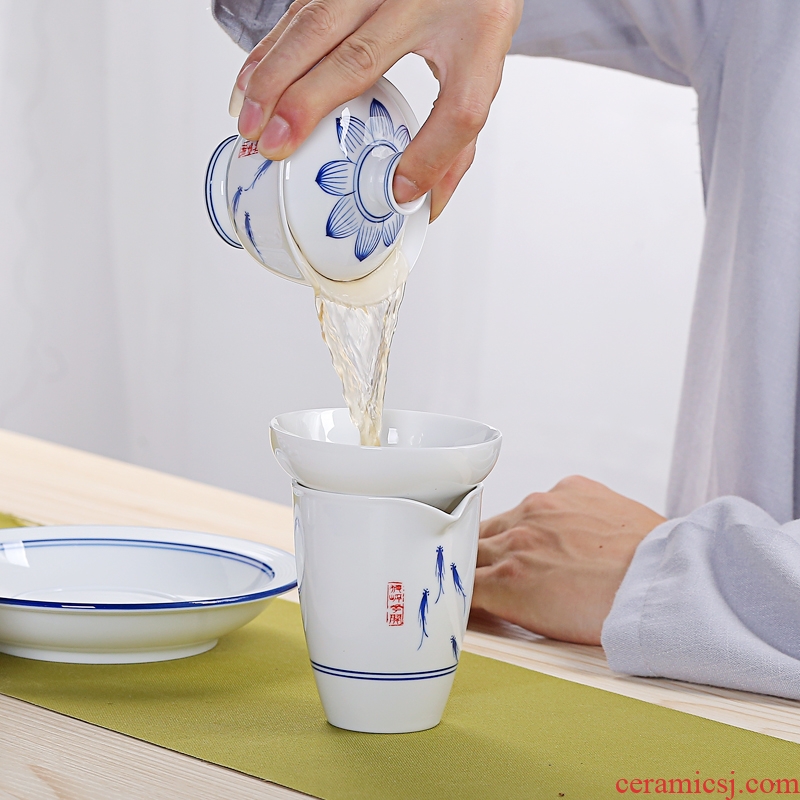 Old & hand - made kung fu tea set ceramic dual tureen white porcelain three only three of the bowl cups of tea bowl