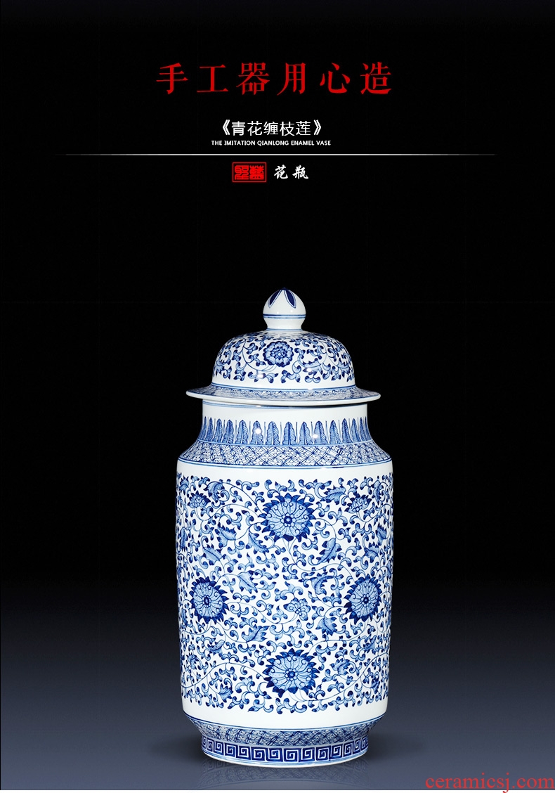 Checking antique blue and white porcelain of jingdezhen ceramics general tank storage tank furnishing articles of Chinese style living room decoration decoration