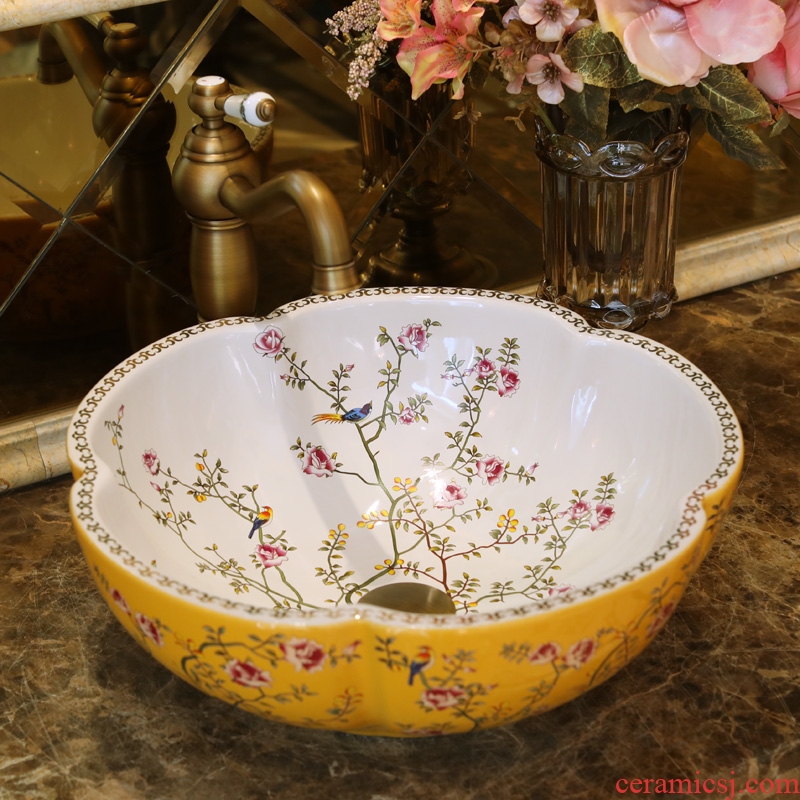 Jingdezhen ceramic basin sinks art on the new stage basin sink outside the golden flowers and birds