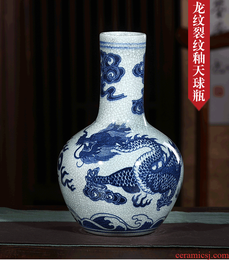 Jingdezhen ceramics dragon playing pearl blue and white porcelain vases, flower arrangement furnishing articles furnishing articles archaize sitting room of the new Chinese style