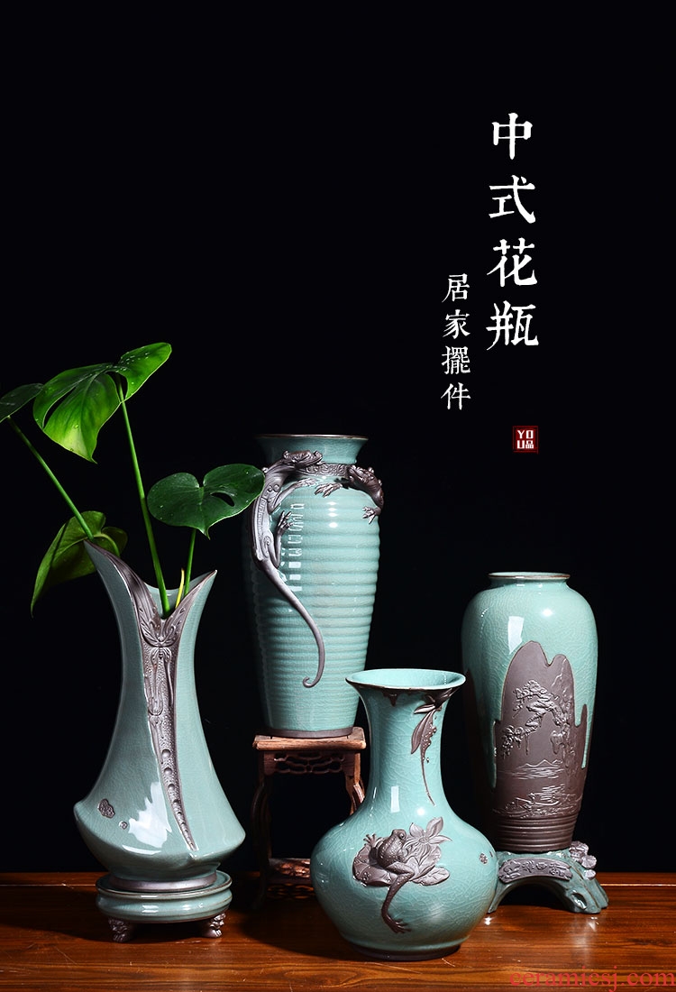 Sitting room ground high dry bouquet porch place Europe type TV ark - 565788896491 ceramic creative soft adornment blue vase