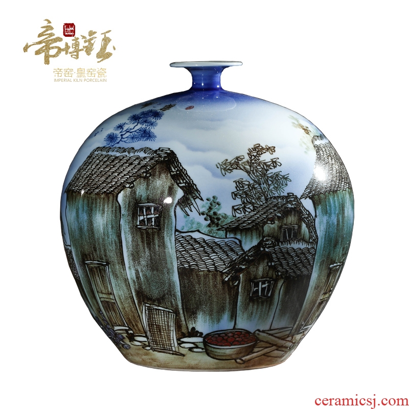 Master of jingdezhen ceramics hand-painted pastel blue lake town pomegranate bottles of modern home decoration handicraft furnishing articles