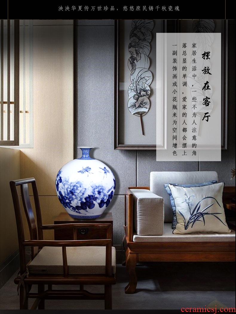 Jingdezhen ceramics hand - made of blue and white porcelain vases, flower arranging furnishing articles large new Chinese style living room office decorations - 561385798971