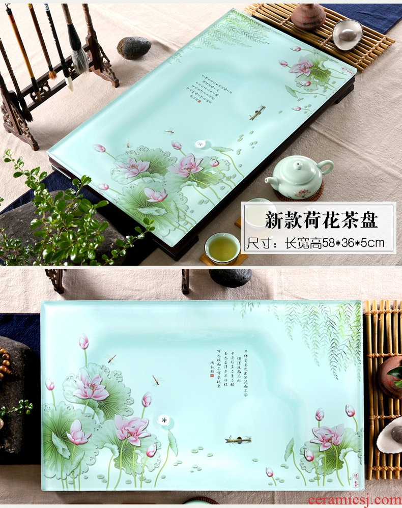 The high childe home sitting room is contemporary and contracted kung fu tea sets tea tray toughened glass tea table ceramic rectangle