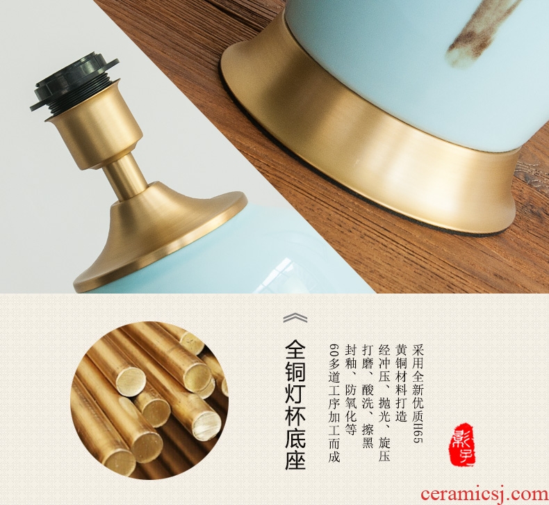 Modern Chinese style full copper ceramic desk lamp hand - made pay-per-tweet sitting room bedroom bed hotel study adornment lamps and lanterns is 1008