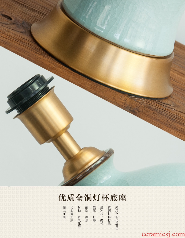 American desk lamp light ceramic light of bedroom the head of a bed key-2 luxury Chinese ancient up large sitting room is contracted vase decoration full copper lamp