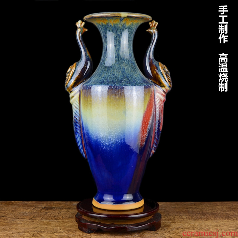 Archaize peacock blue vase Chinese jingdezhen ceramics sitting room ark, creative retro furnishing articles ornaments