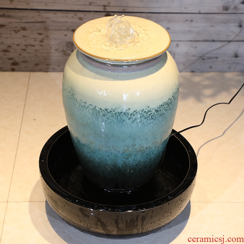 Ceramic sitting room water fountain titanium white American emerald green ground creative furnishing articles ornaments large - scale humidifier