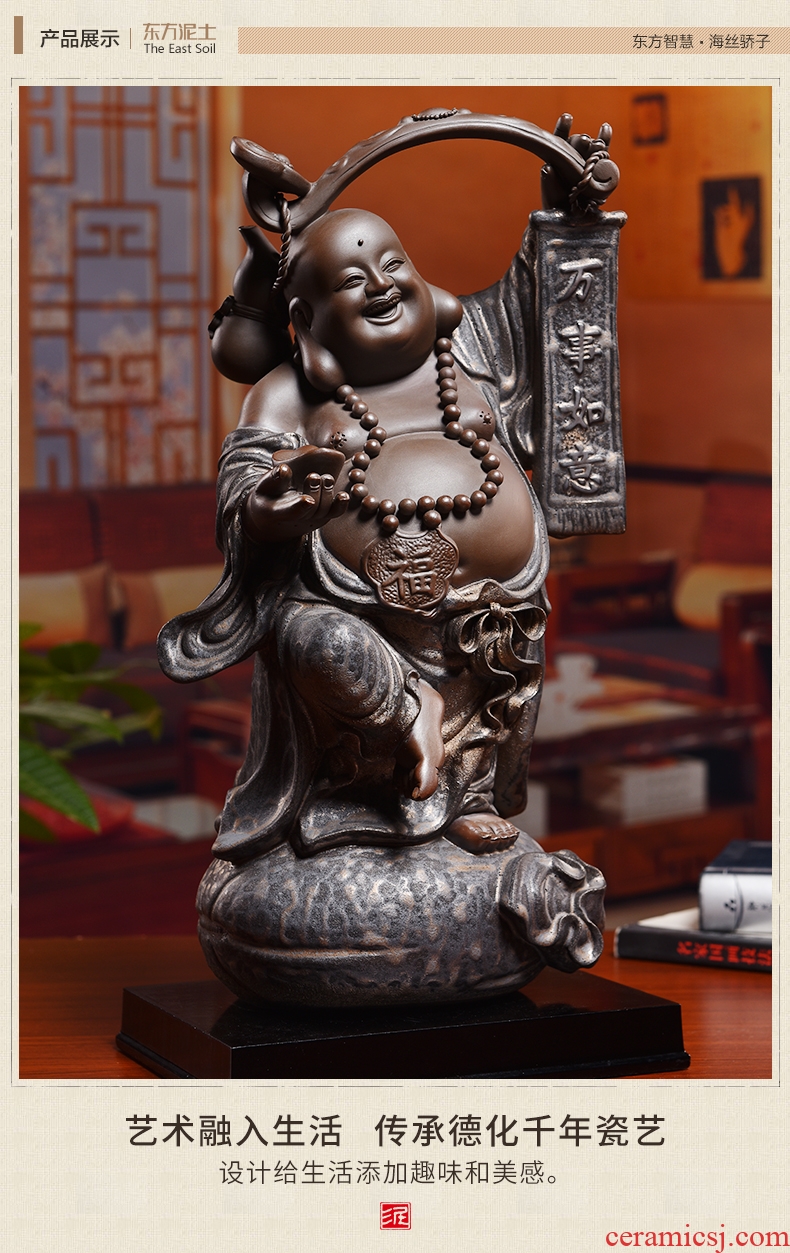 Oriental clay ceramic smiling Buddha furnishing articles of Chinese style household adornment moved into gifts/everything goes well