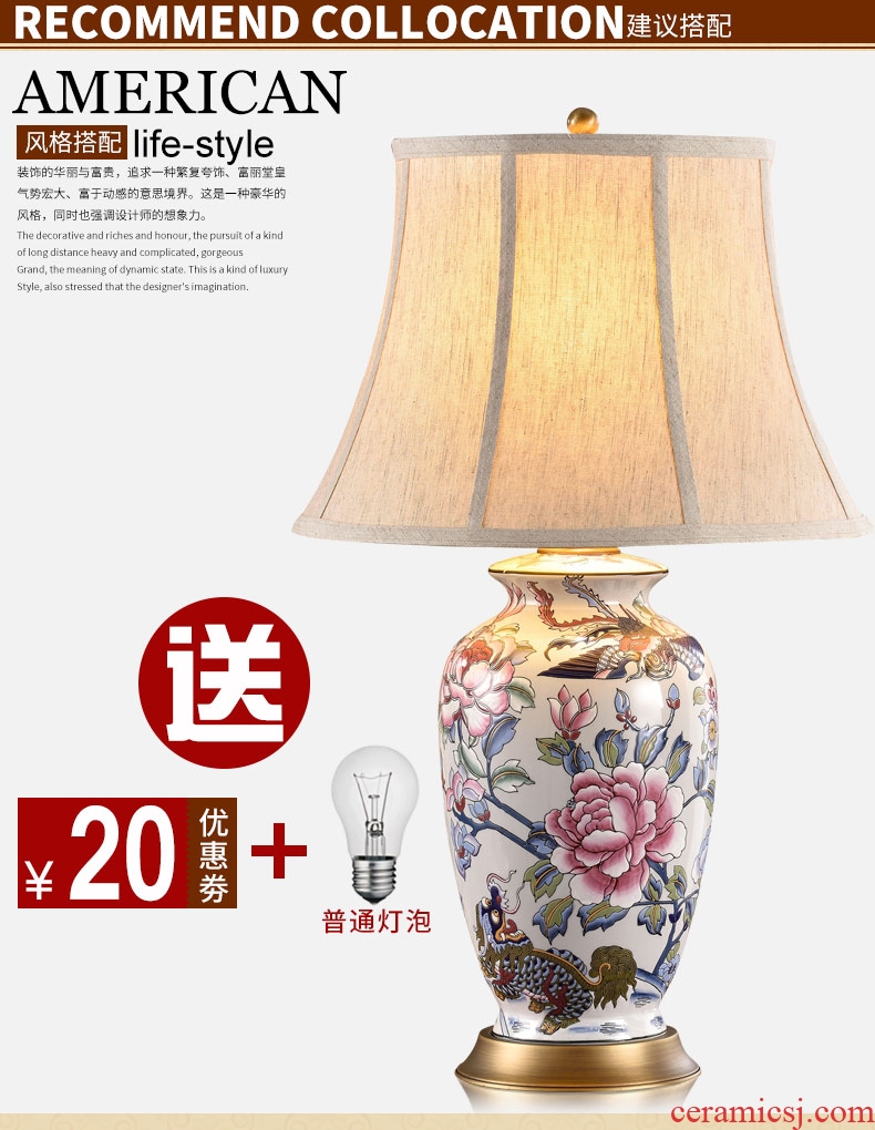 Chinese style classic red full copper Chinese style restoring ancient ways ceramic desk lamp sitting room bedroom luxury jingdezhen porcelain vase