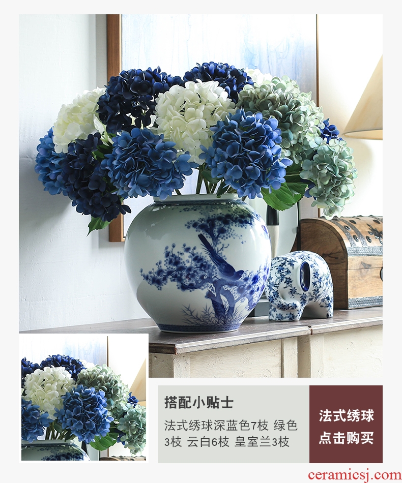 Imitation of classical jingdezhen ceramics celadon art big vase retro ears dry flower vase creative furnishing articles - 554217289285