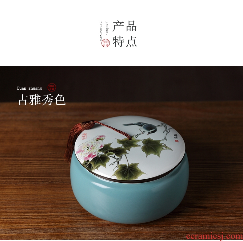 DH jingdezhen ceramic tea cake tin caddy fixings general large seal tank storage POTS pu - erh tea POTS