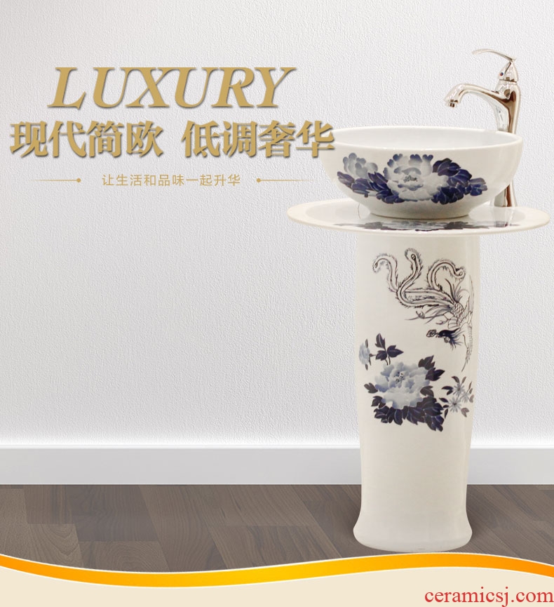 Basin of jingdezhen pillar lavabo toilet column basin of the basin that wash a face basin to the pool that wash a face blue and white porcelain ceramic art