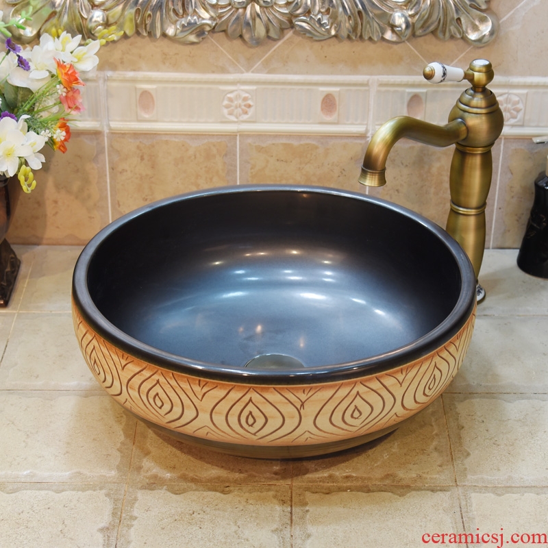Jingdezhen ceramic lavatory basin basin art on the sink basin birdbath matte enrolled black flame carving