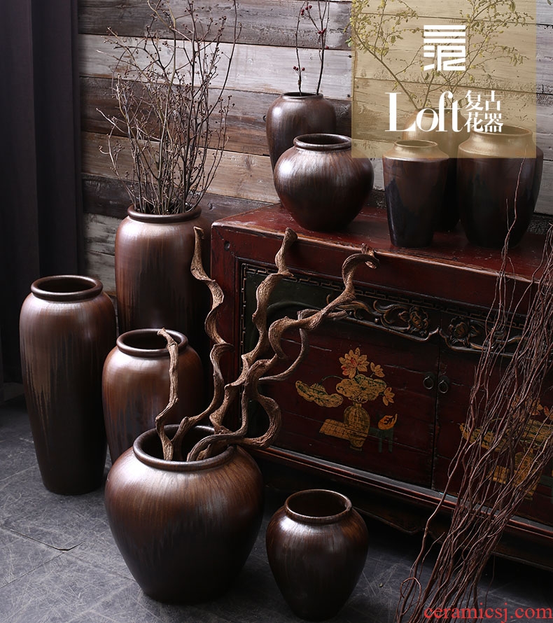 I and contracted creative ceramic extra - large ceramic sitting room hotel villa art vase landing simulation dried flowers - 548464682194