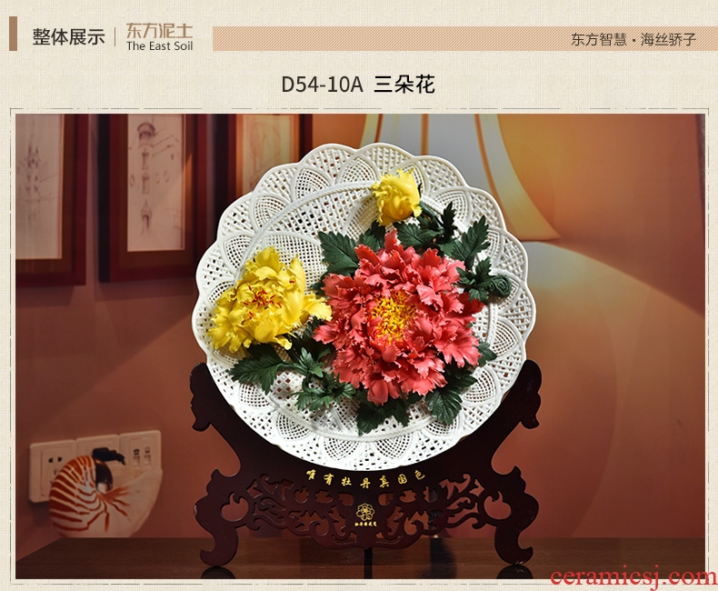 Oriental soil creative ceramic flower hang dish furnishing articles of Chinese style living room rich ancient frame desktop decoration plate handicraft