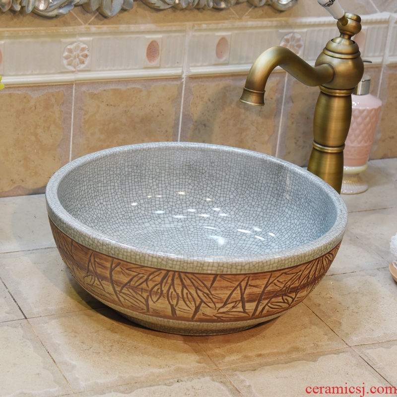 Jingdezhen ceramic stage basin lavatory basin, art basin sink basin small crack 35 cm bamboo leaves