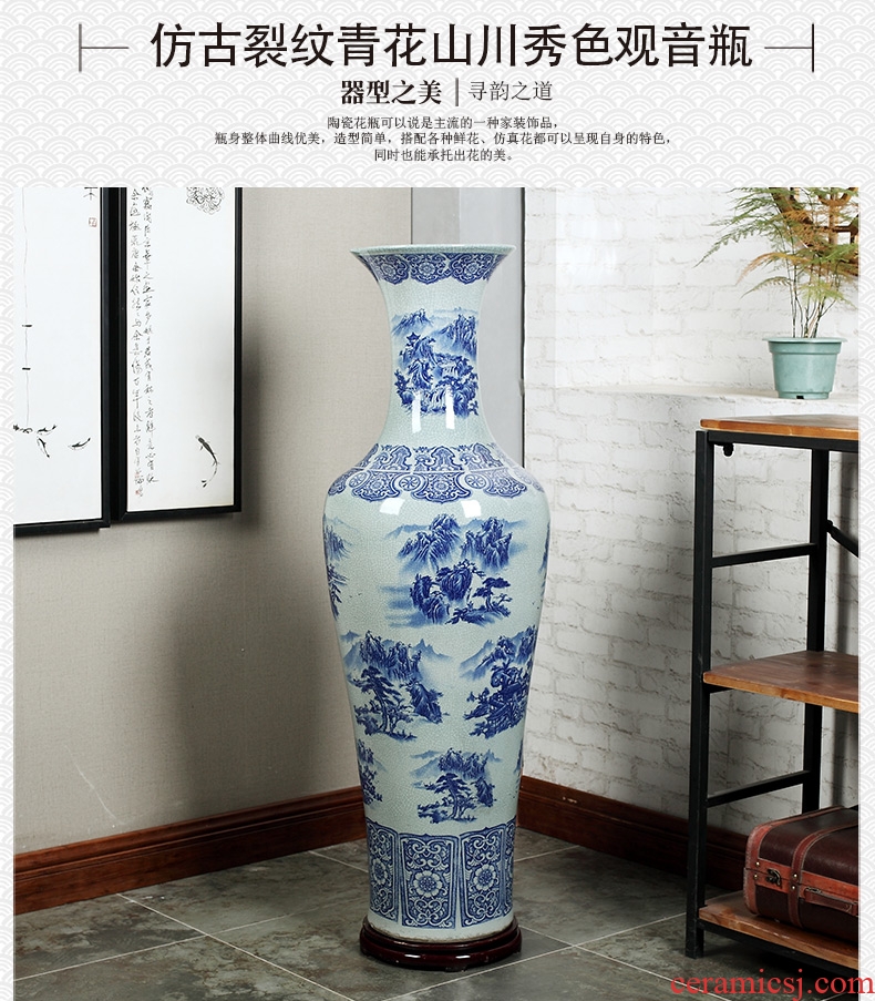 Hand made lotus large blue and white porcelain vase jingdezhen ceramic furnishing articles, the sitting room is the study of new Chinese style antique porcelain - 568888144874 desktop