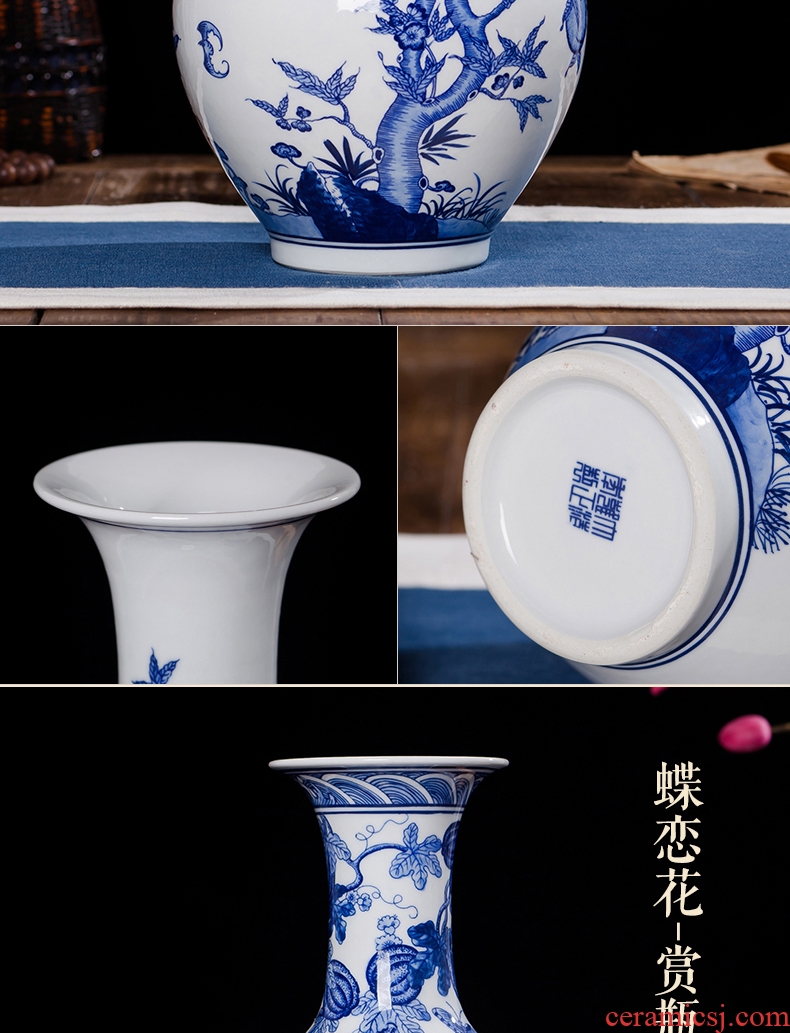 Jingdezhen ceramics antique blue and white porcelain vases, flower, modern home sitting room TV ark, crafts