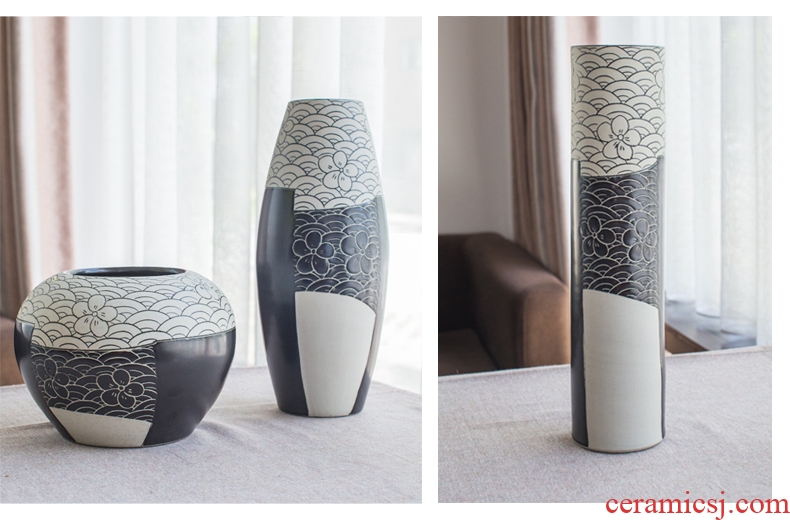 Jingdezhen ceramics vase modern household adornment three - piece sitting room act the role ofing is tasted furnishing articles lucky bamboo flowers