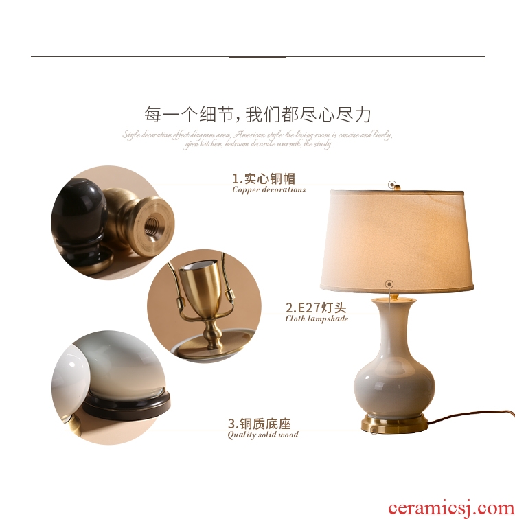 American country ceramic desk lamp copper contracted sitting room bedroom berth lamp wedding study desk lamp of rural lamps and lanterns