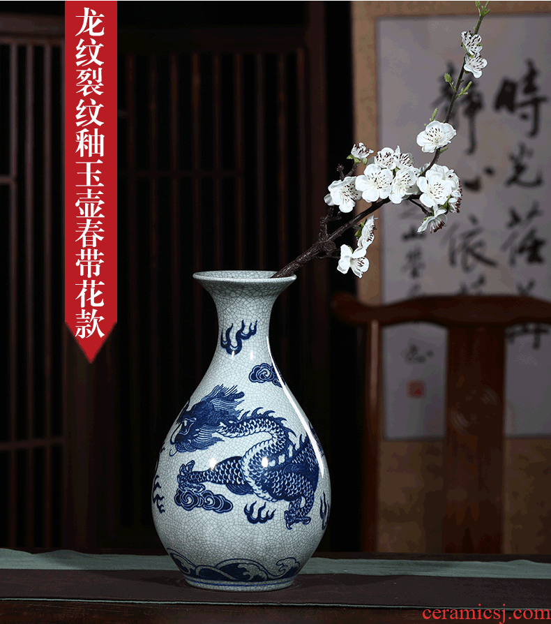 Jingdezhen ceramics dragon playing pearl blue and white porcelain vases, flower arrangement furnishing articles furnishing articles archaize sitting room of the new Chinese style