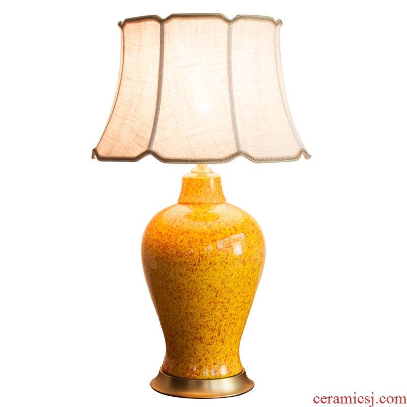 Ceramic table lamp full copper American general yellow as cans hotel lobby large sitting room bedroom berth lamp 1051 study