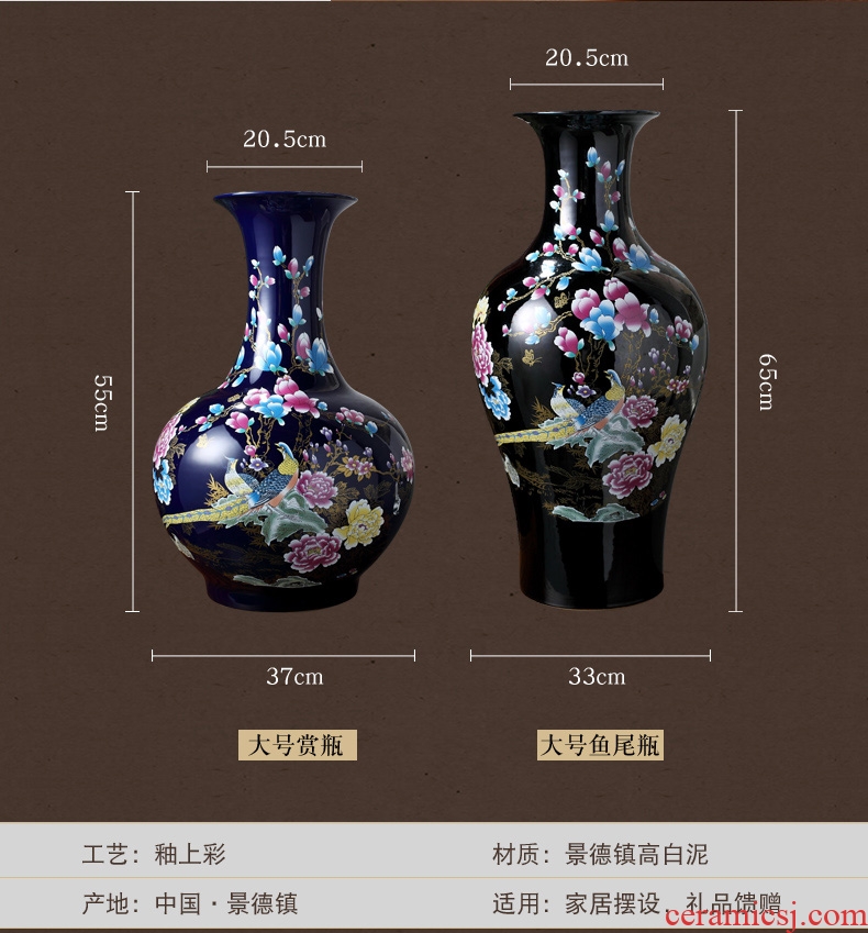 Jingdezhen blue and white porcelain ceramic vases, antique large flower arrangement of Chinese style living room TV cabinet home decoration furnishing articles - 557813972344