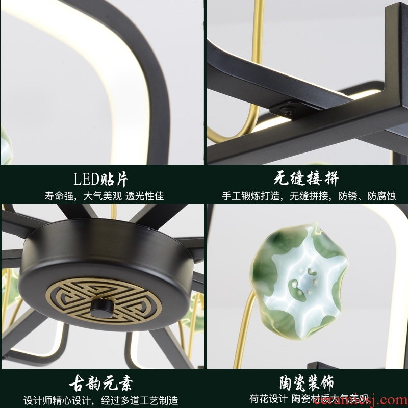 Jiao seven new Chinese style droplight ceramic compound floor of sitting room lamps and lanterns of double three - layer villa zen restaurant stair droplight
