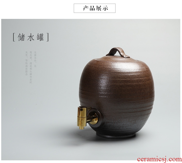 Quiet life ceramic tank water barrels coarse pottery store tank pottery cylinder tank with tap water storage tank
