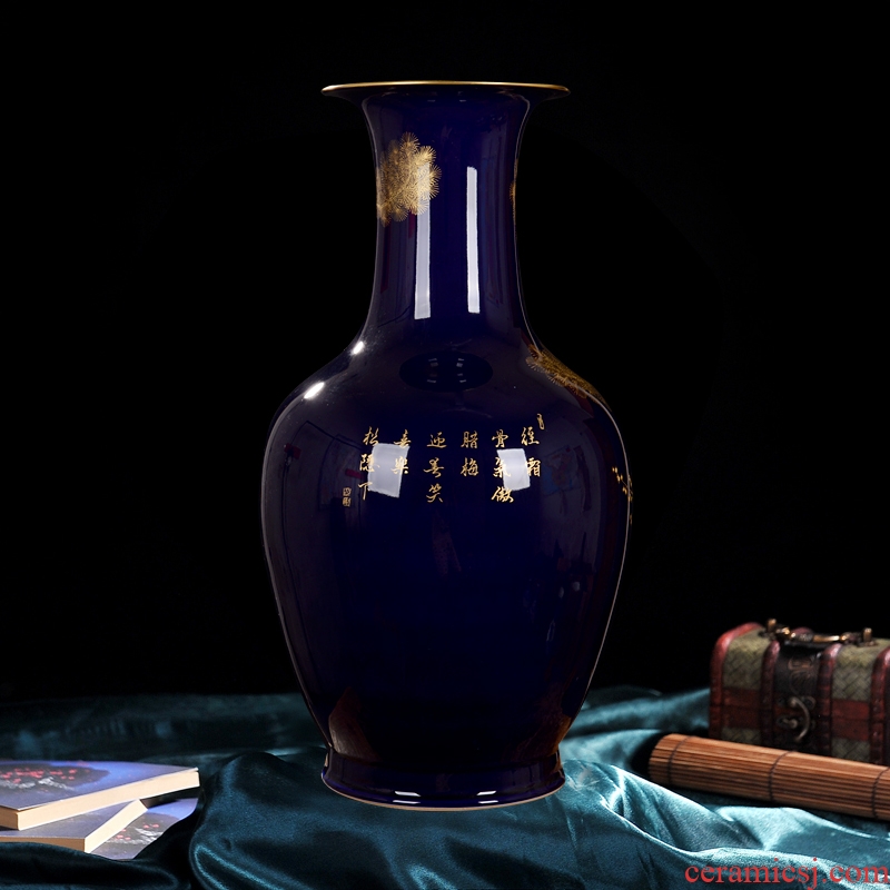 Jingdezhen ceramic vase high-end antique qianlong ji blue colour bottle home decoration craft flower glaze furnishing articles