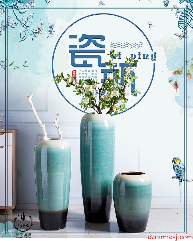 Chinese style household ceramics high porch decorate sitting room ground vase hydroponics simulation big dry flower Nordic decorative furnishing articles - 572085883685