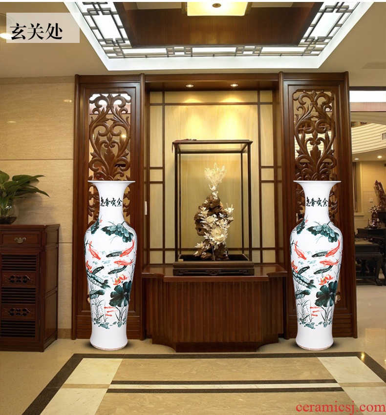 Jingdezhen ceramics hand - made five - flavored fish landing big vase 1 meter 8 Chinese style living room TV ark hotel furnishing articles