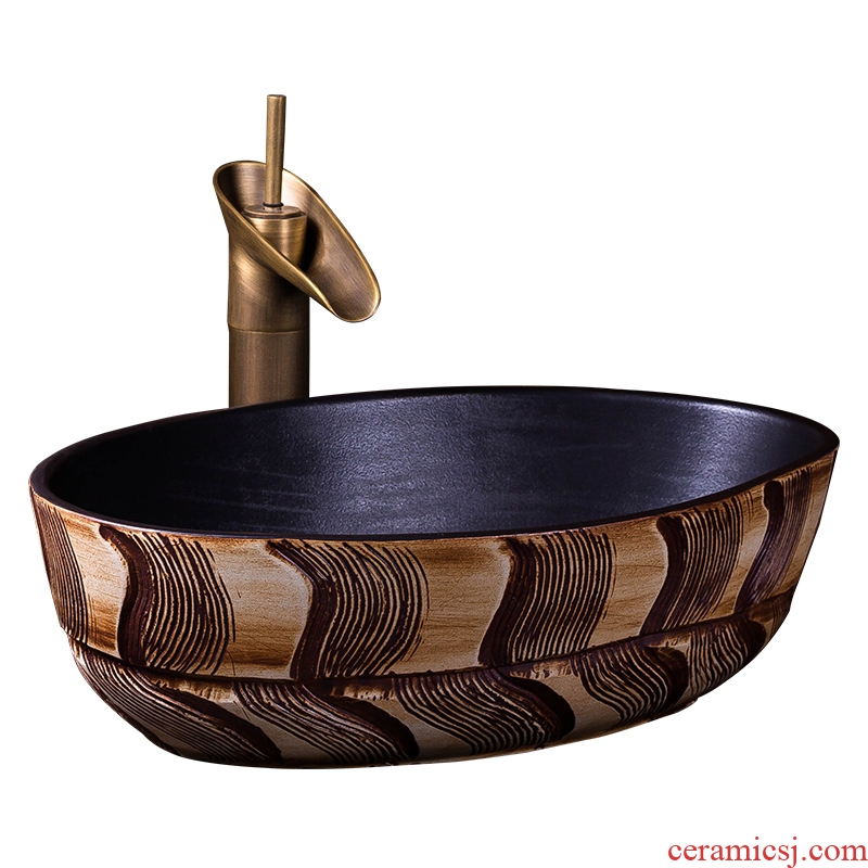 Ceramic sink basin on the oval home sanitary ware art Chinese style restoring ancient ways of household toilet the pool that wash a face wash basin