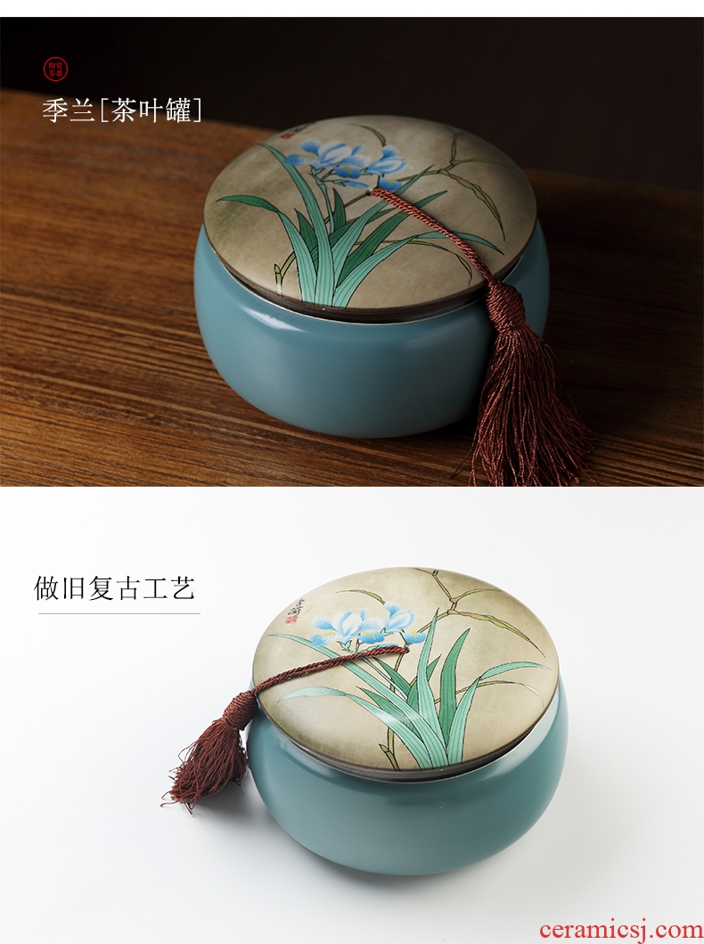 DH jingdezhen ceramic tea cake tin caddy fixings general large seal tank storage POTS pu - erh tea POTS