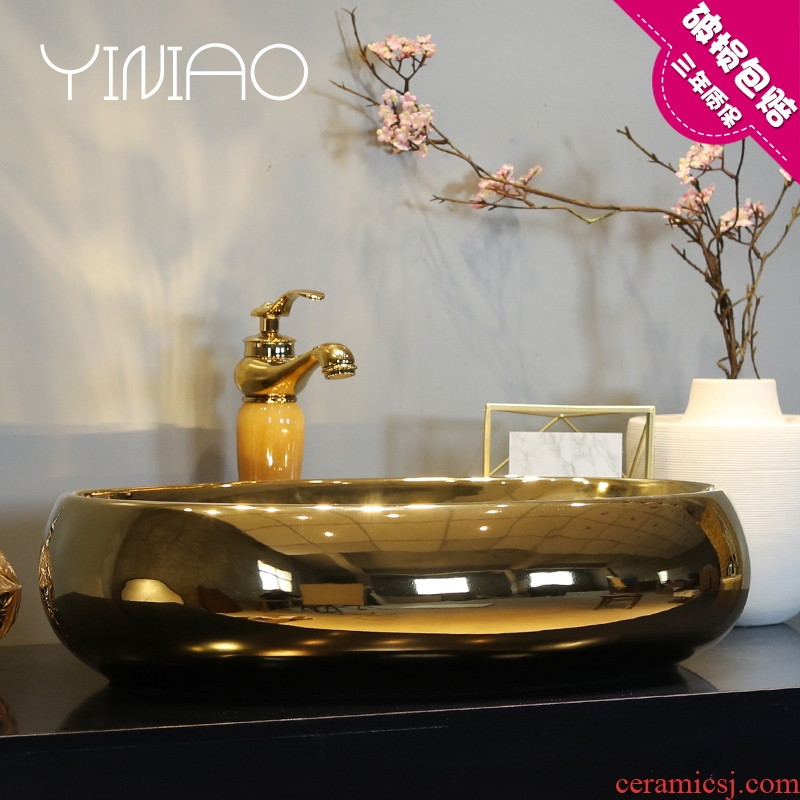 Jingdezhen stage basin round gold household lavabo European - style bathroom ceramic art basin