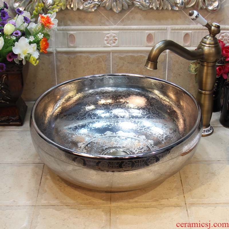 Jingdezhen ceramic lavatory basin basin art on the sink basin birdbath silver shadow silver basin