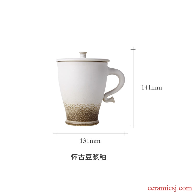 Million kilowatt/hall office cup with cover thick clay ceramic cups contracted appliance with the glass office household Ming heart cup 02