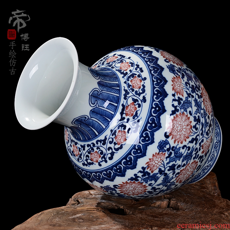 Jingdezhen blue and white ceramics bound lotus flower ocean's antique vase home sitting room adornment handicraft furnishing articles