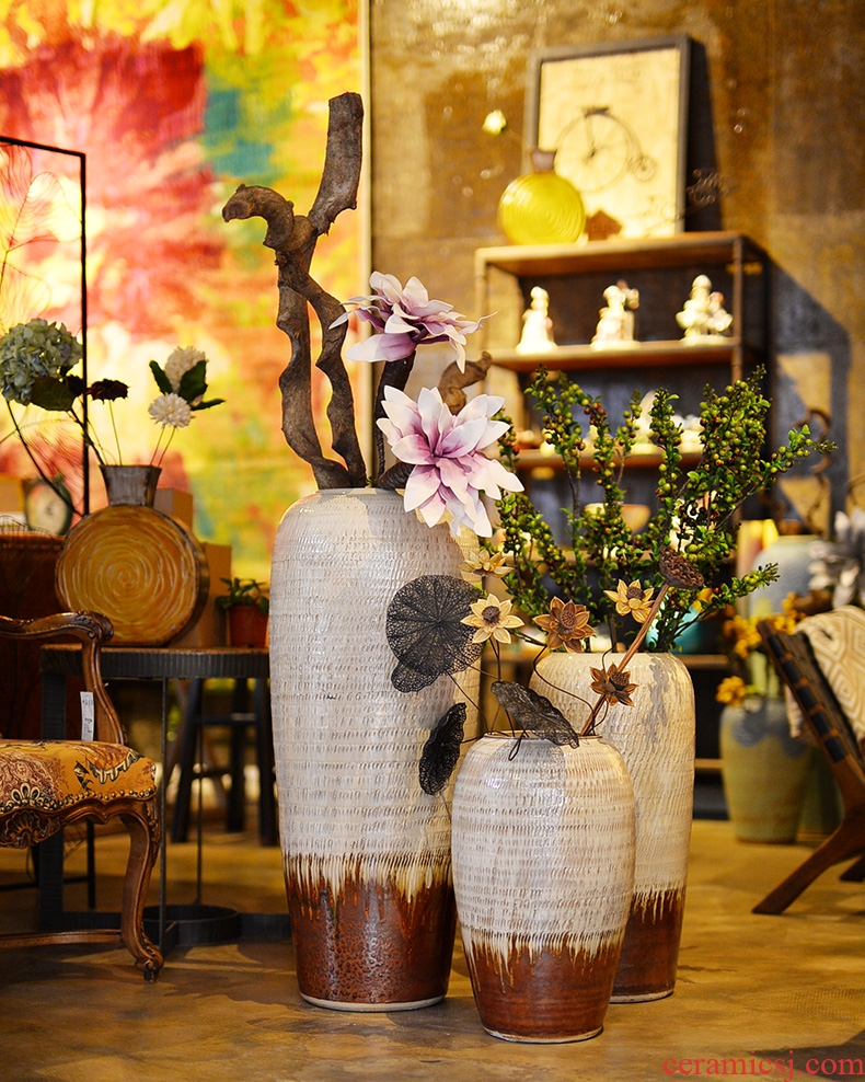 Coarse pottery retro landing mesa vase sitting room decoration to the hotel restaurant ceramic flower implement Chinese contracted earthenware jug - 528765002824