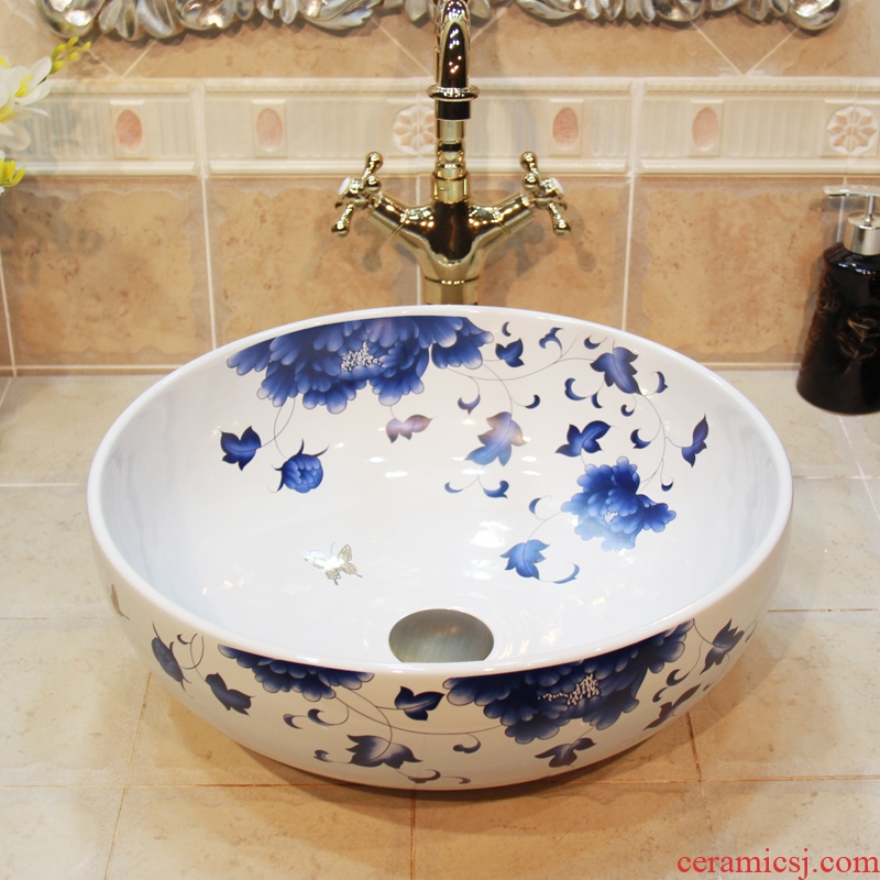 Jingdezhen ceramic lavatory basin basin art on the sink basin water blue iris