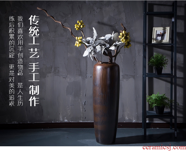 American light key-2 luxury new Chinese golden flower arranging large ceramic floor vase modern hotel home sitting room porch decoration - 563820796650